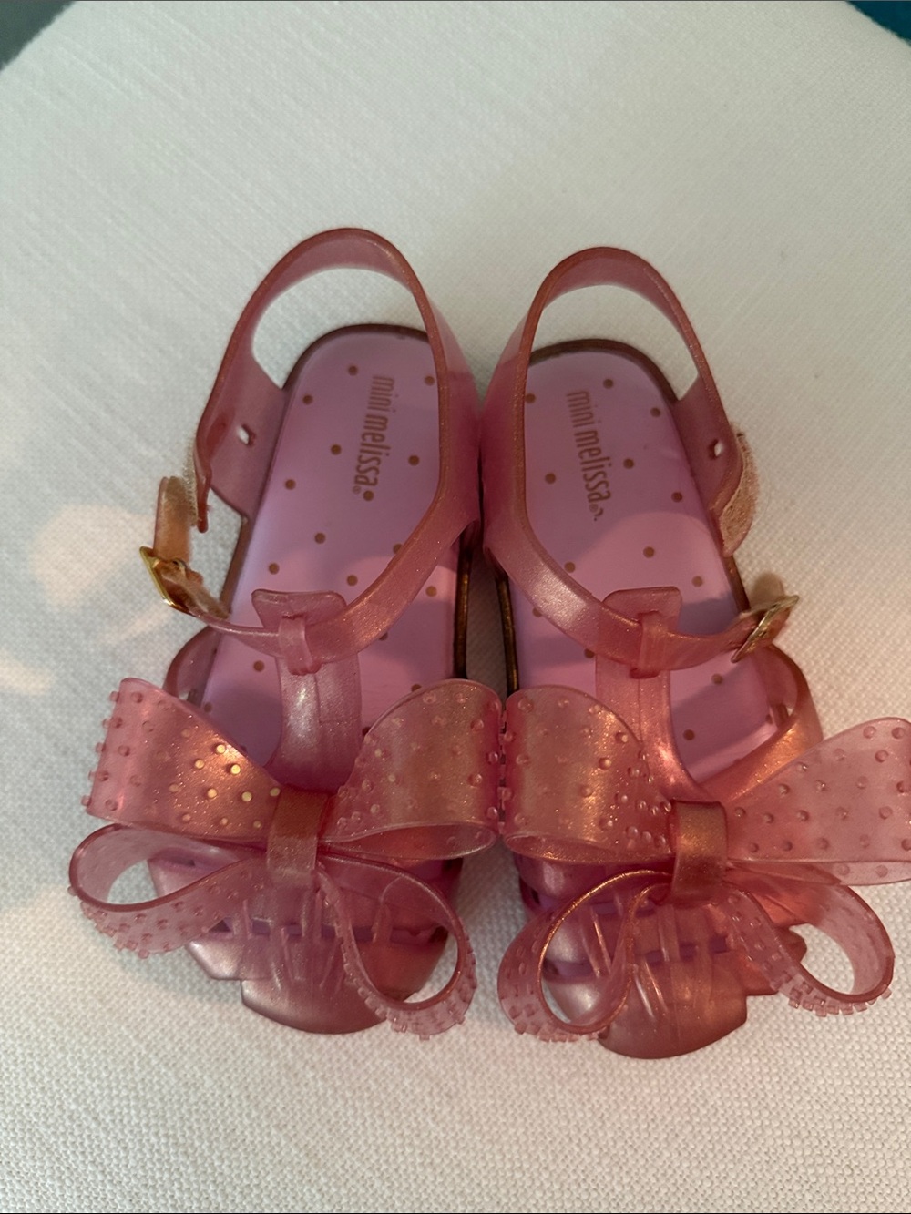 Mini Melissa Pink Glitter Bow Jelly Sandals
